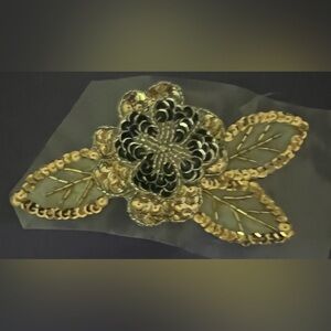 Gold and Black Sequin Floral Appliqué